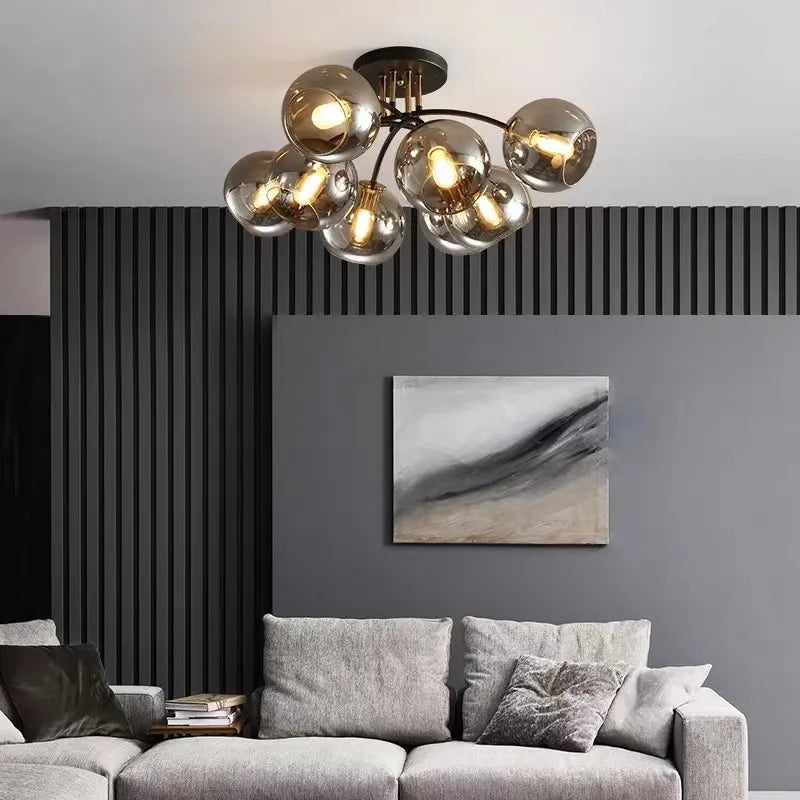 Lampe Plafonnier Verre Nordique Noir Or