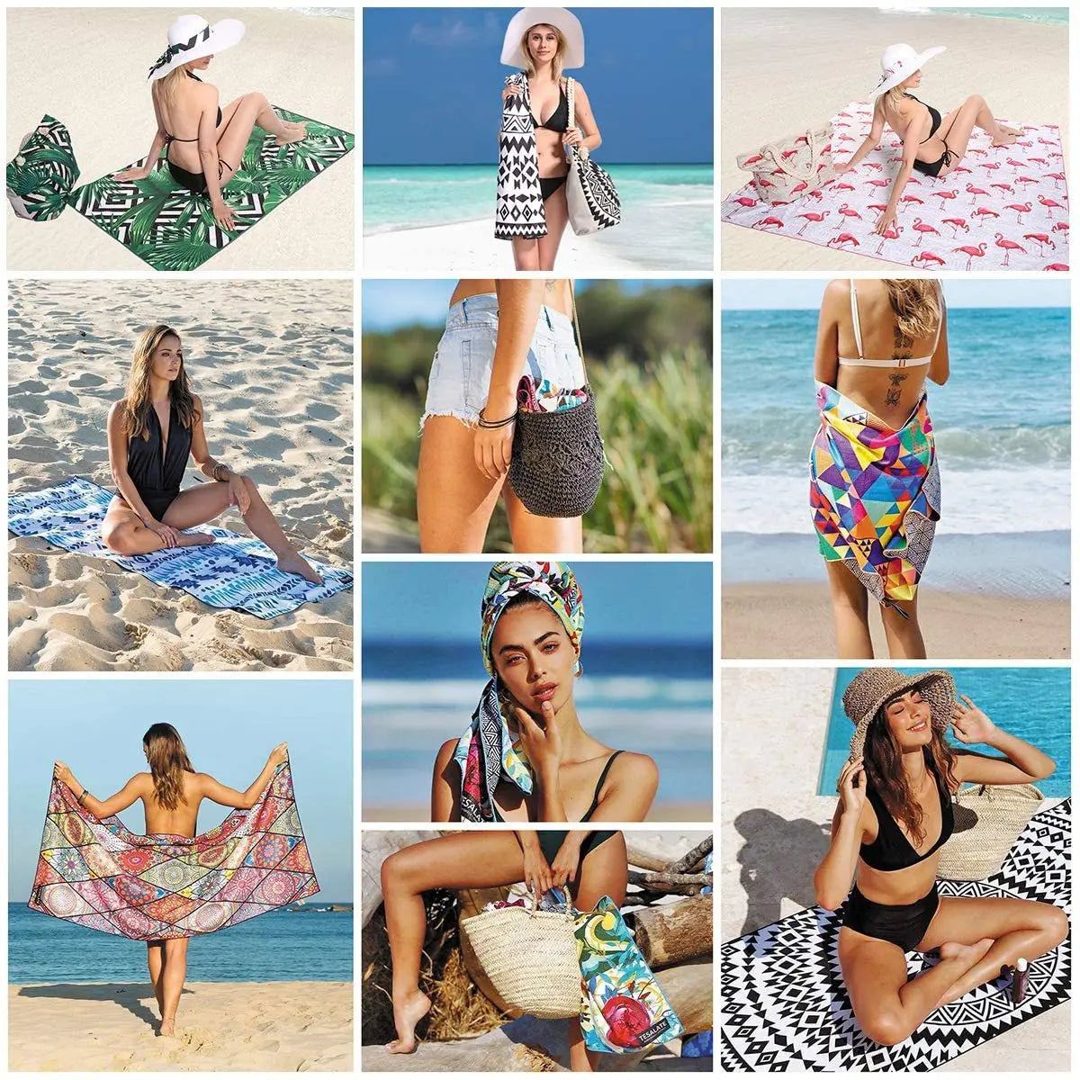 Serviette de plage sechage rapide sans sable raye - vue 5 sur 7