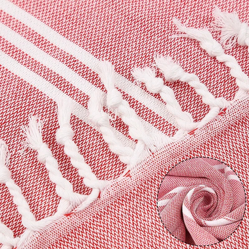 serviette de plage turque rayures franges seche rapide - vue 5 sur 7