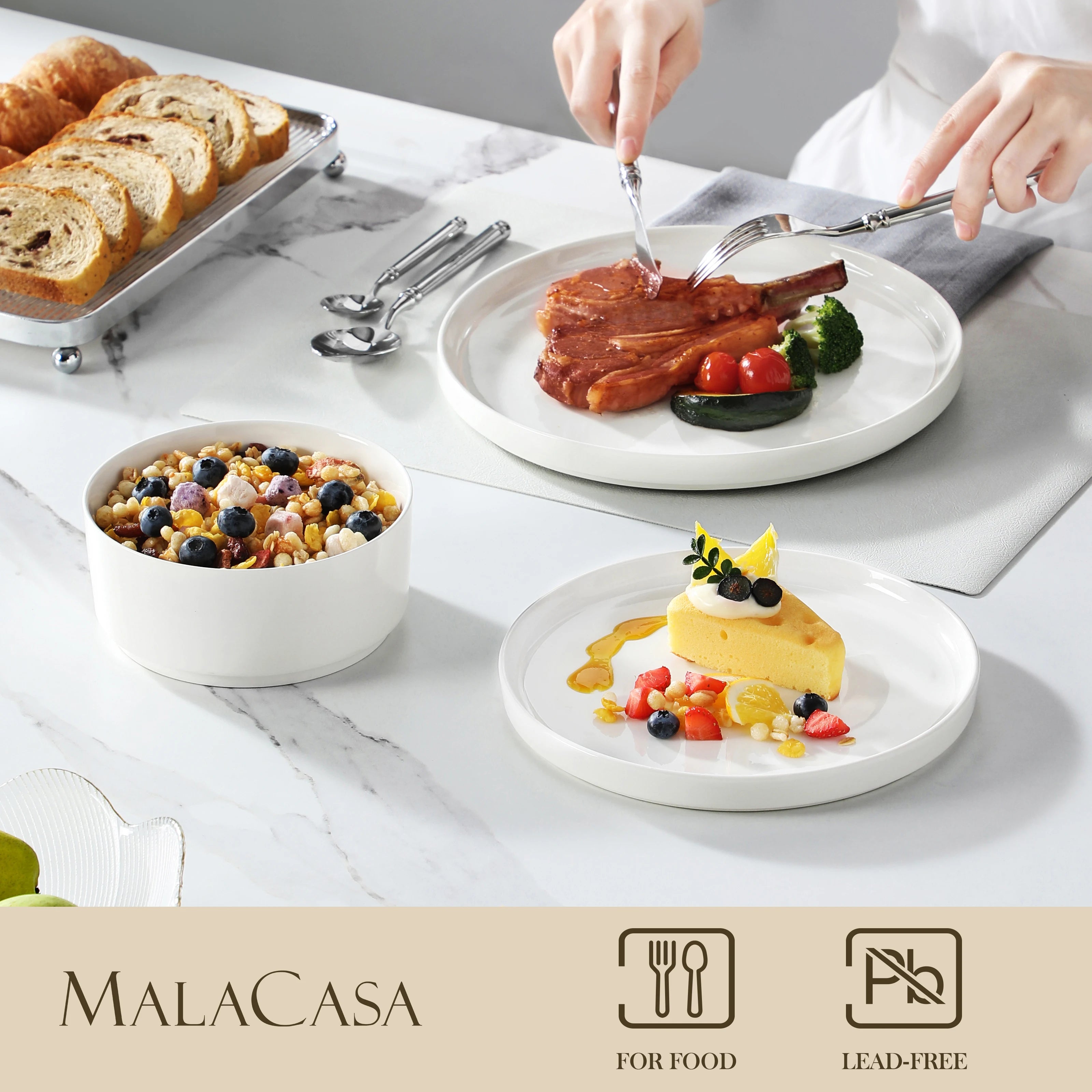 Service de table porcelaine assiettes bols bord relevé - vue 4 sur 7