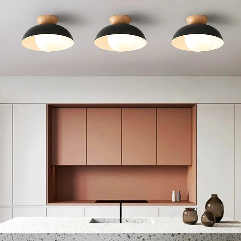 Suspension moderne à leds en bois avec abat-jour métal minimaliste - vue 5 sur 10