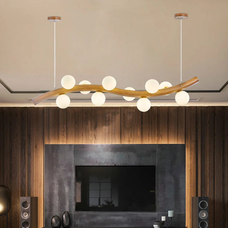 suspension luminaire en bois massif et verre simple