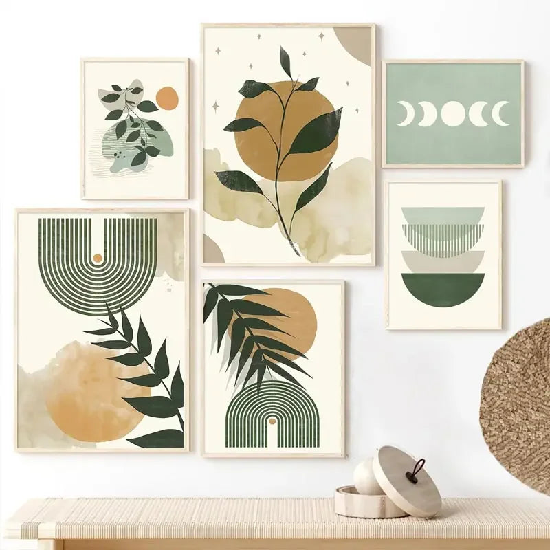 affiches d'art mural boho avec soleil lune et géométrie abstraite