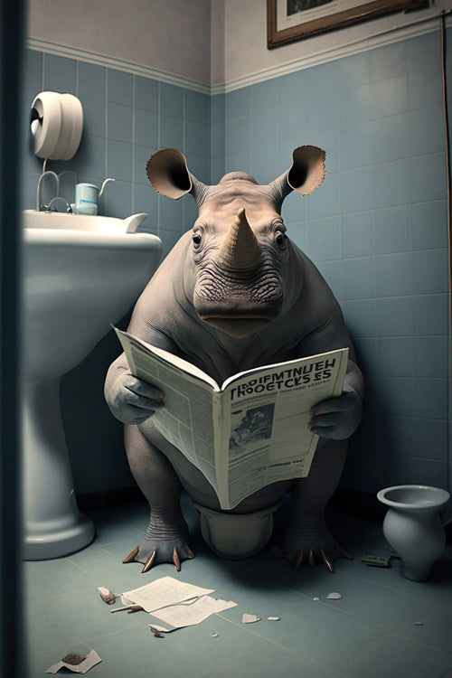 décoration humoristique animaux sur toilettes avec journal impression toile