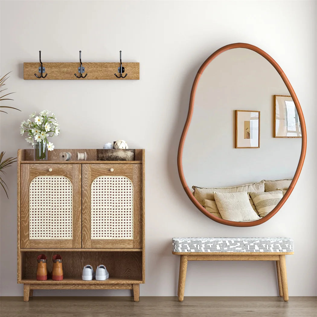 grand miroir mural asymétrique avec cadre en bois naturel - vue 7 sur 7