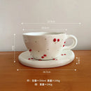Service tasse cafe ceramique motif cerises avec soucoupe