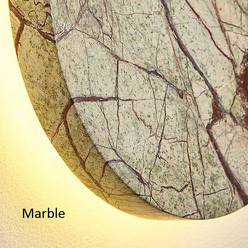 Applique murale atmosphère artistique circulaire en marbre décoratif moderne Wabi Sabi luxe hôtel Villa chevet couloir LED - vue 7 sur 8