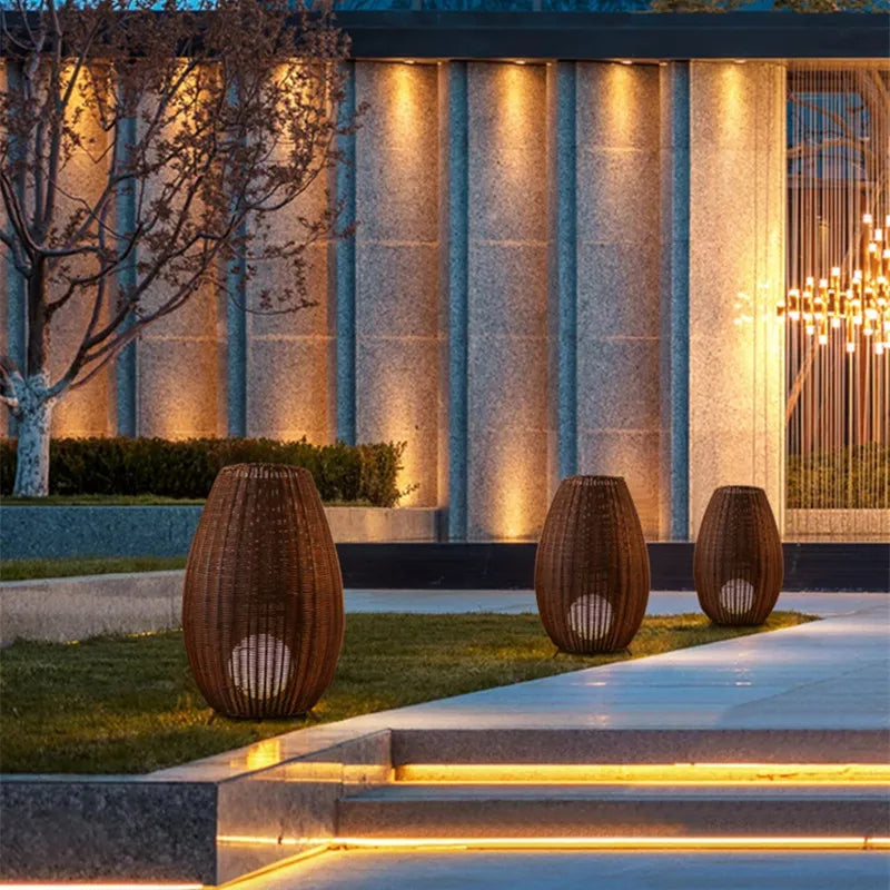 lampadaire en rotin naturel fait main pour intérieur et extérieur - vue 6 sur 14
