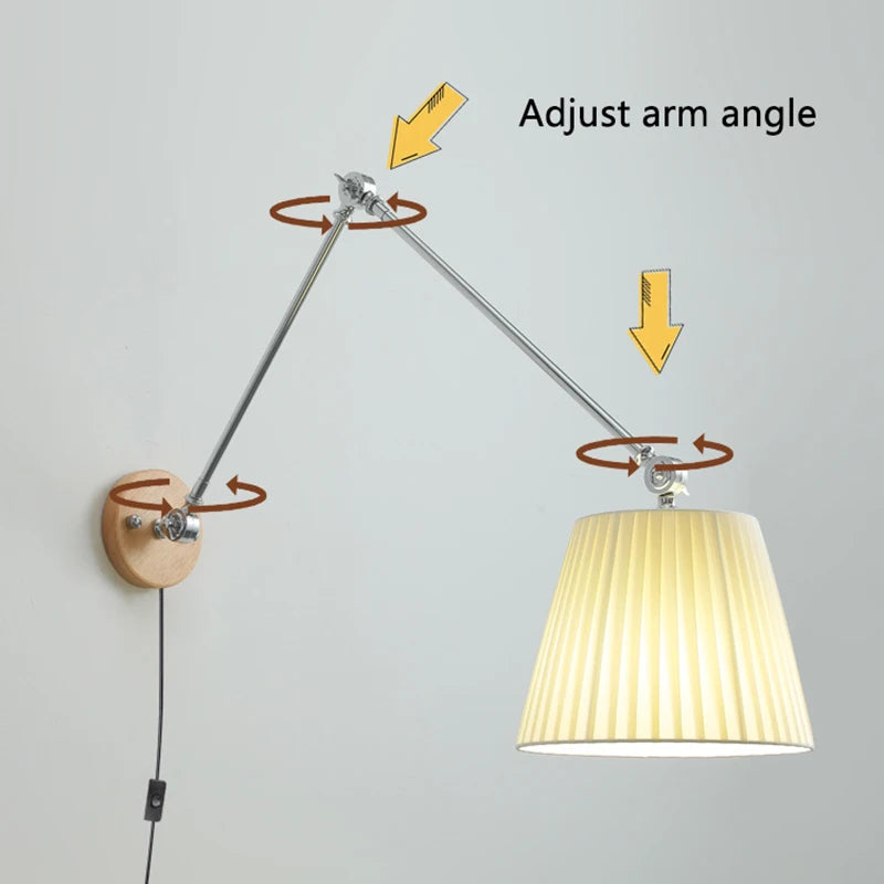 Applique murale à culbuteurs mobiles nordiques abat-jour en tissu applique murale pour Table à manger pour étude de chevet éclairage de lecture interrupteur marche/arrêt - vue 5 sur 14