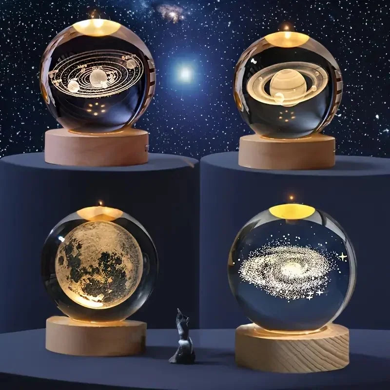boule de cristal 3D système solaire planète lumineuse cadeau passionnés espace