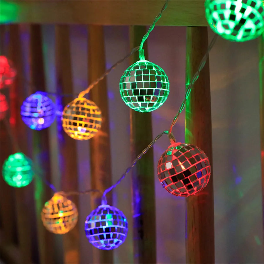 guirlande lumineuse 20 leds miroir boule disco décoratif à piles - vue 6 sur 8
