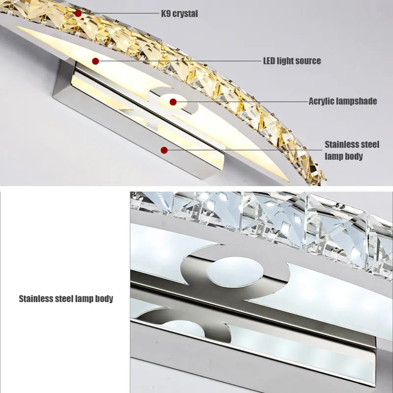 applique murale led cristal salle bain miroir intérieure décoration maison - vue 6 sur 22
