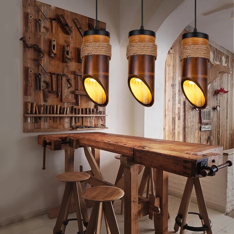 Style américain loft suspension lumière restaurant couloirs chinois Antique bambou corde art lampe suspendue pub magasin café lampes MJ710 - vue 2 sur 7