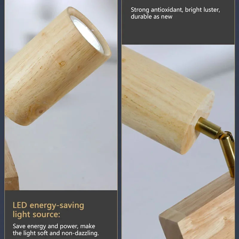 plafonnier en bois avec projecteur rotatif réglable décoratif - vue 11 sur 17