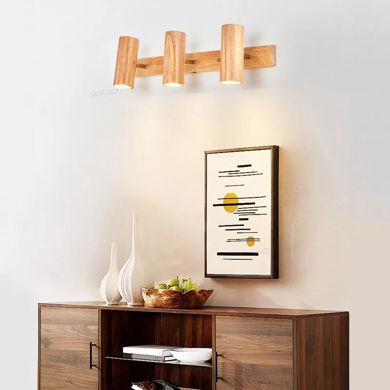 Applique murale LED nordique originale en bois multi-angle réglable projecteur pour chambres salons étude Den éclairage Luminaire - vue 3 sur 12