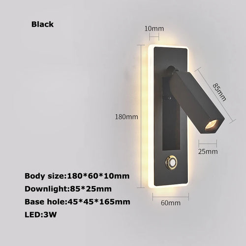applique murale led rotative avec interrupteur pour lecture