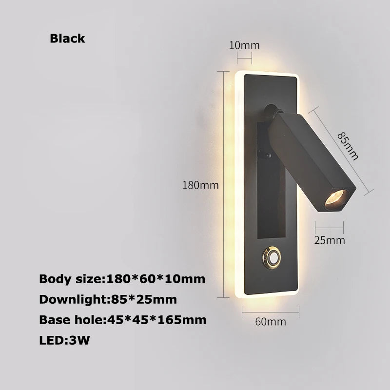 applique murale led rotative avec interrupteur pour lecture - vue 18 sur 23