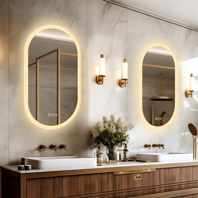 miroir ovale à led intelligent antibuée avec mémoire de lumière