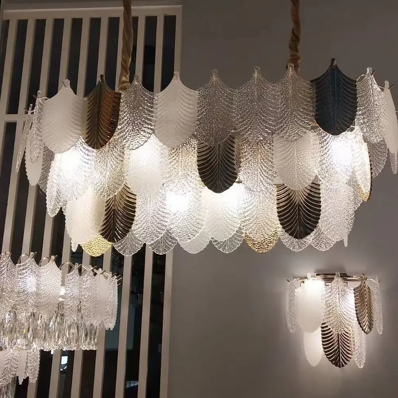 Luxe postmoderne LED lustre éclairage E14 salon Villa hall grands lustres décoration de la maison en verre longue lampe suspendue