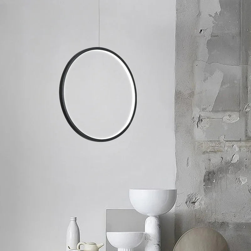 Suspension LED minimalistes lumière anneau rond cercle lustre maison pour salon éclairage intérieur lustre noir luminaires - vue 3 sur 11