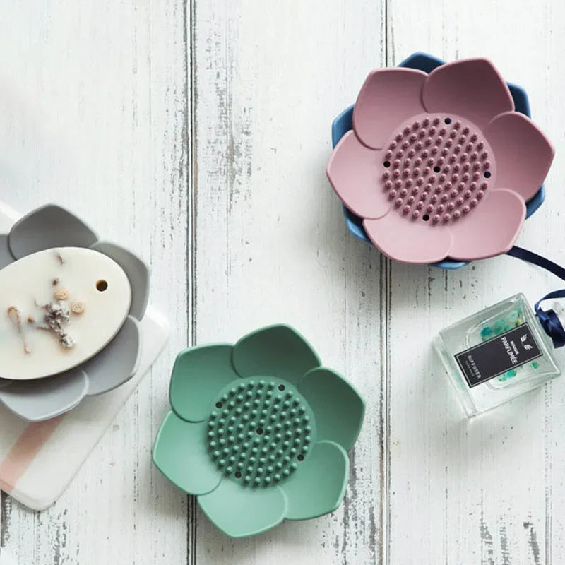 boîte à savon lotus antidérapante en silicone portable