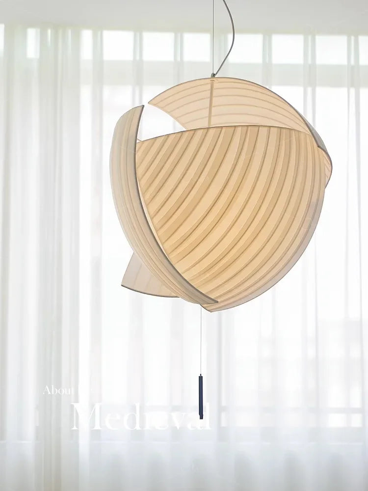 lustre led design moderne wabi sabi tissu éclairage décoratif - vue 3 sur 12