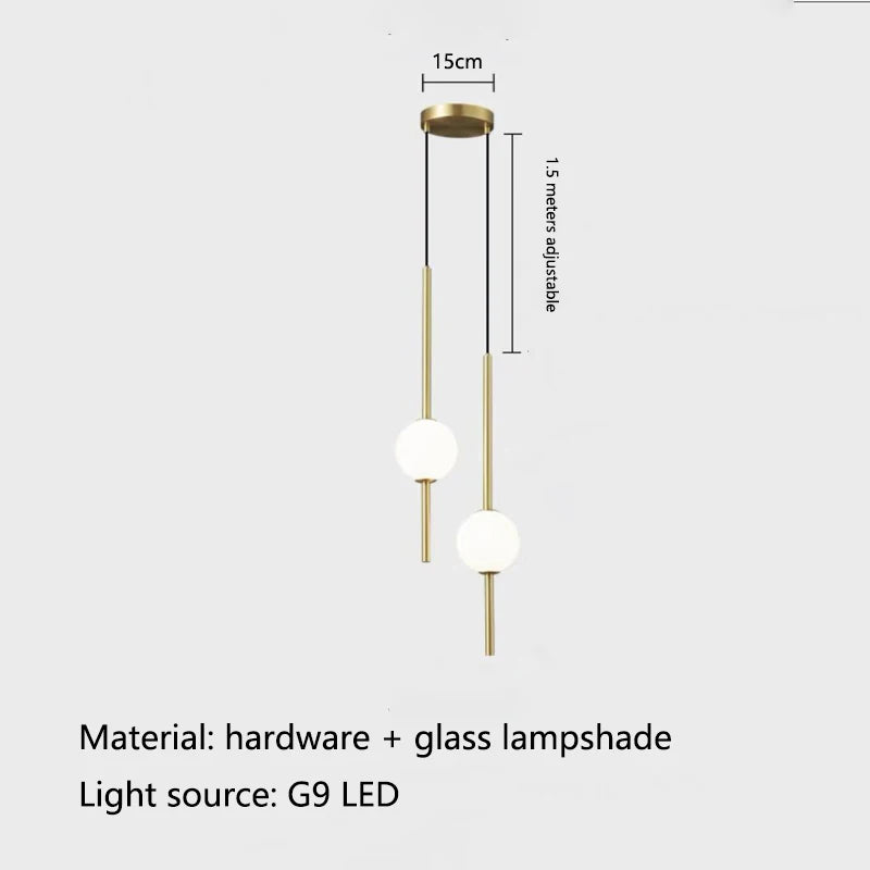 Nordique LED simple boule de verre lustre chambre chevet longue ligne lampes suspendues restaurant moderne décoration intérieure lampe lustre - vue 6 sur 10