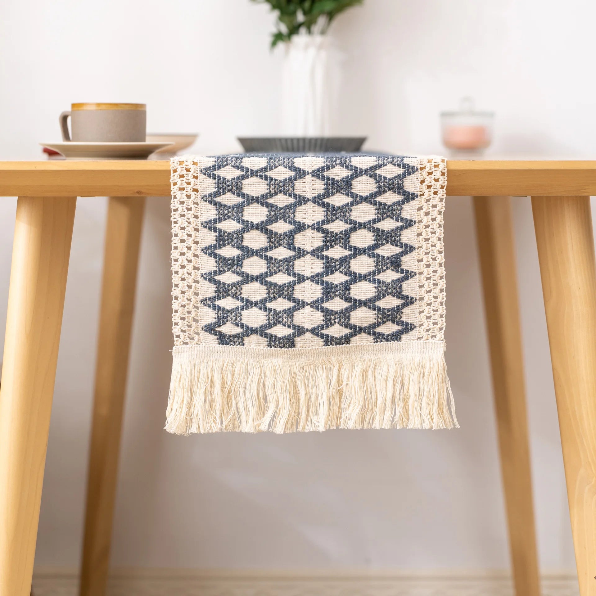 Chemin de table style campagne motif carreaux tissé - vue 5 sur 5