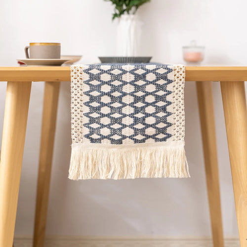 Chemin de table style campagne motif carreaux tissé