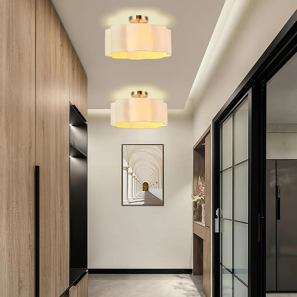E27 pétale 3 lumières semi-encastré plafonnier tissu abat-jour pour chambre d'enfants chambre cuisine couloir entrée avec ampoule - vue 5 sur 9