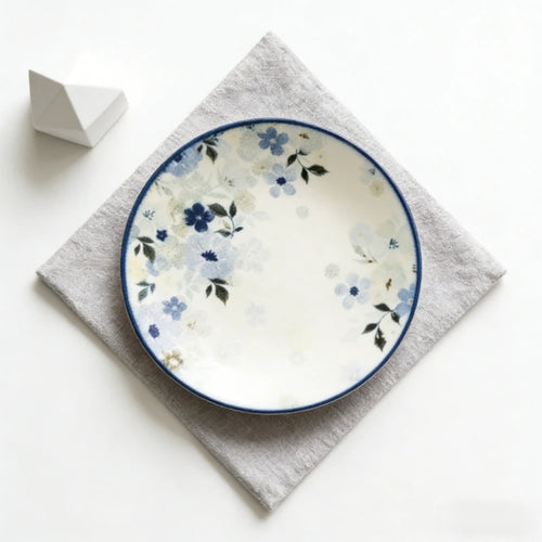 Assiettes céramique émaillée motif floral style japonais