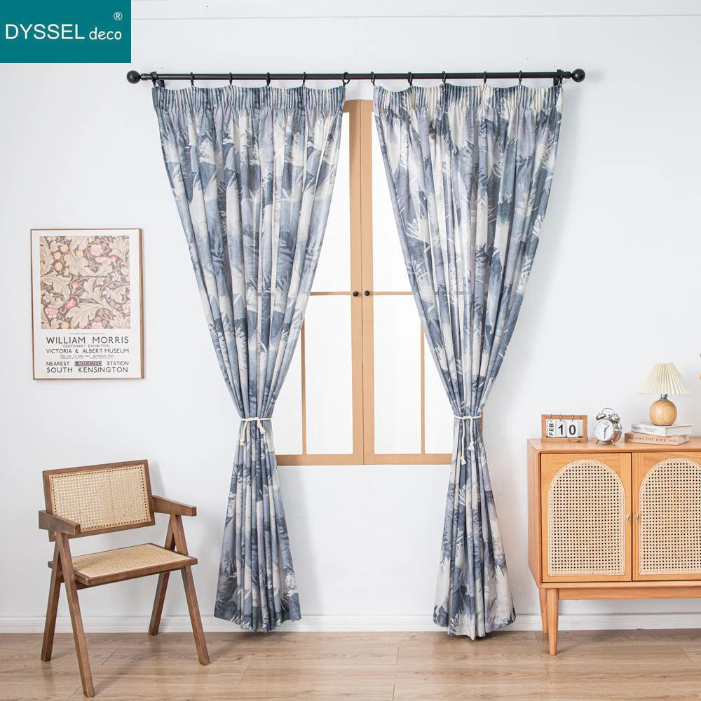Rideau motif feuilles style naturel pour salon chambre - vue 2 sur 8
