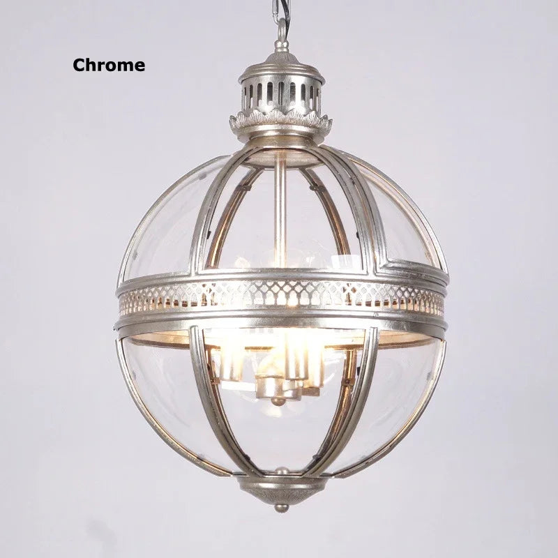 lustre sphérique rétro en fer et verre brillant - vue 9 sur 11