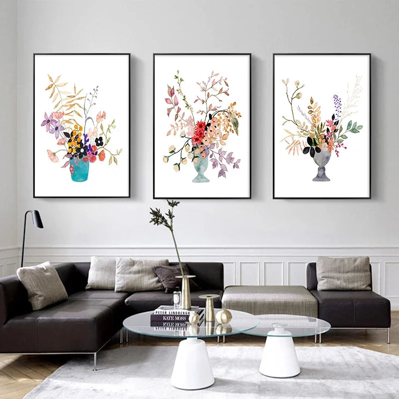 aquarelle vase à fleurs art mural moderne imprimé décoratif - vue 4 sur 7