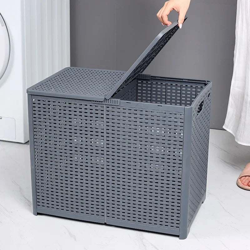 panier à linge pliable avec couvercle et séparation - vue 5 sur 14