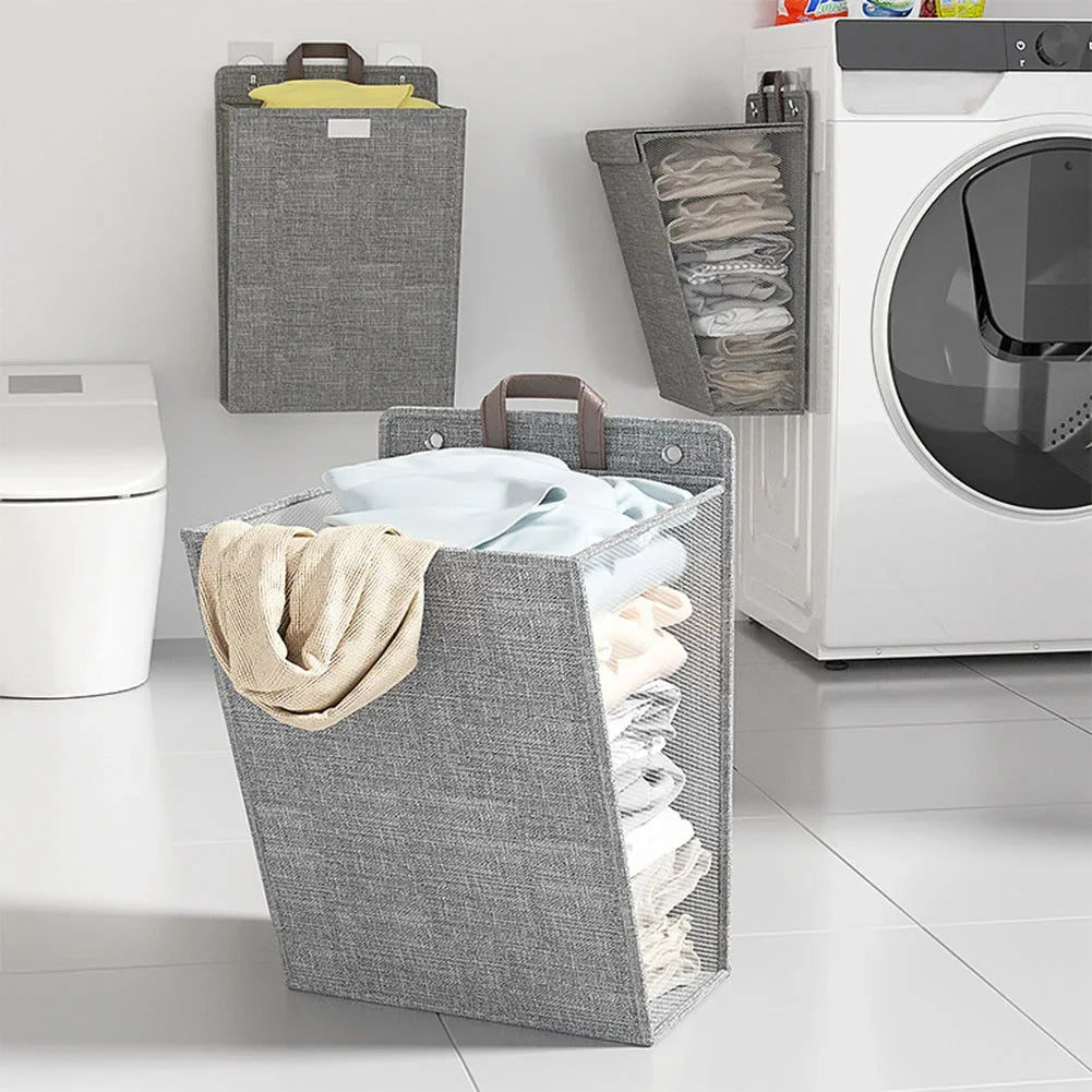 panier à linge adhésif pliable mural multifonctionnel pour vêtements - vue 6 sur 10