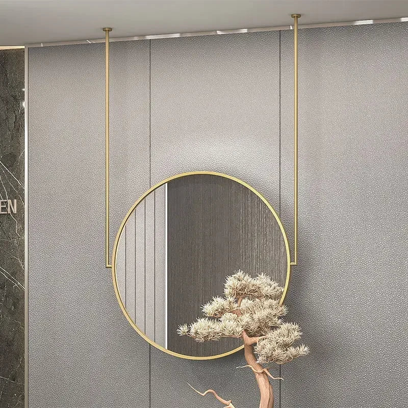 miroir mural rond en métal doré accessoire décoratif élégant - vue 3 sur 6