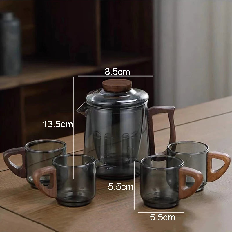 Théière en verre portative avec tasses style moderne