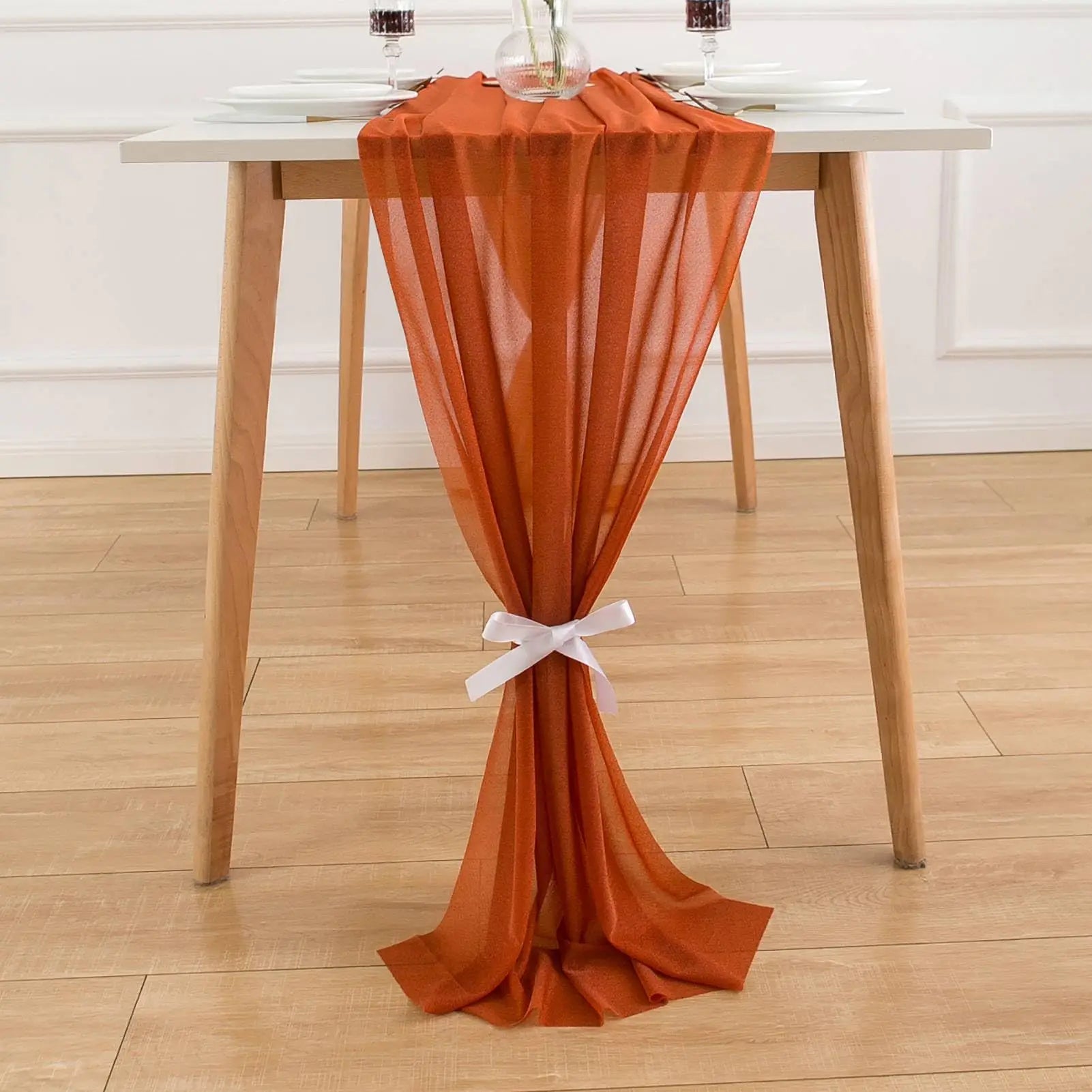 Chemin de table mousseline bohème transparent mariage décoration - vue 4 sur 7