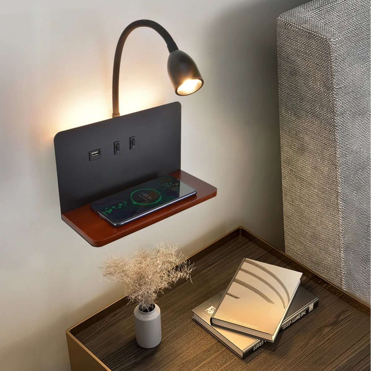 Applique murale LED d'intérieur avec Interface USB et chargement sans fil - vue 4 sur 8