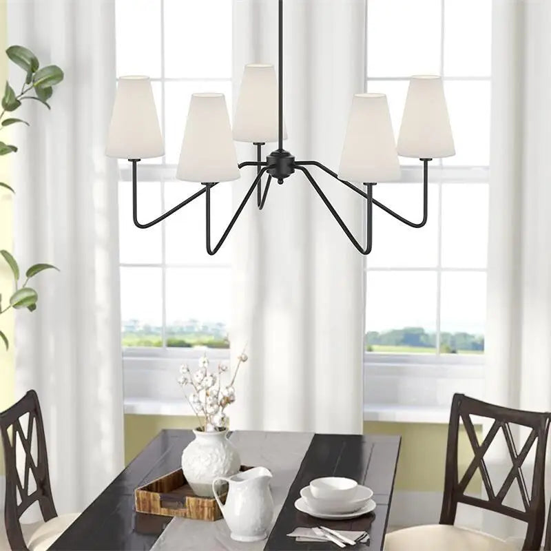 Lustres classiques or poli/noir avec abat-jour en lin blanc lustre moderne de chambre à coucher - vue 5 sur 14