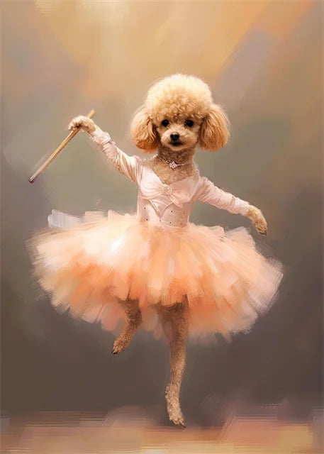 portraits de ballerine de chien art abstrait mural kawaii