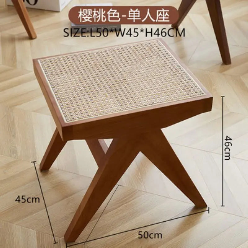 tabouret en rotin véritable style nordique pour changer de chaussures - vue 14 sur 14