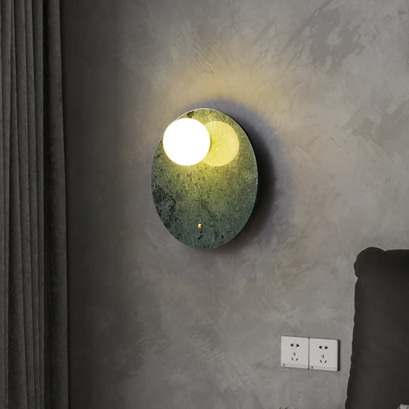 applique led marbre vert décor intérieur salon table chevet couloir nordique - vue 4 sur 8