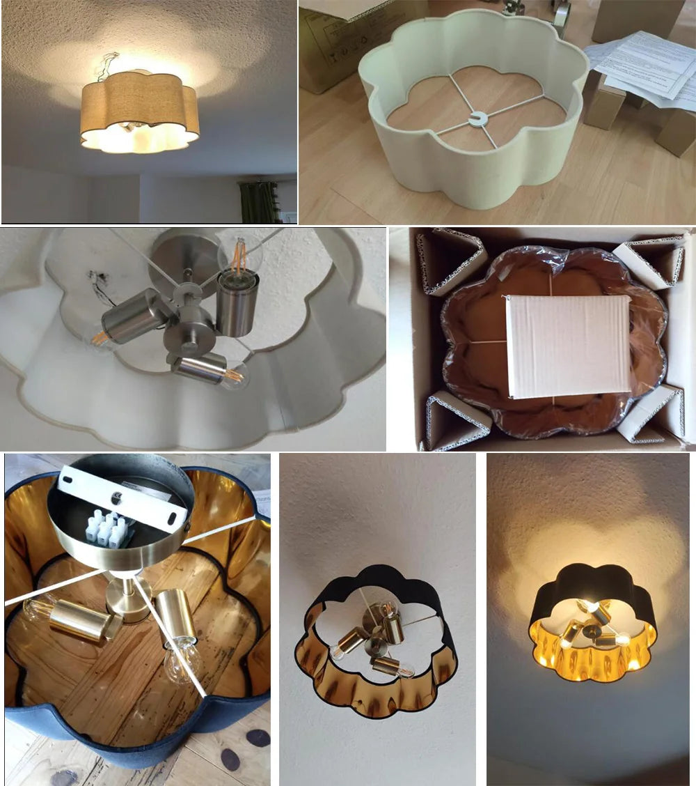 E27 pétale 3 lumières semi-encastré plafonnier tissu abat-jour pour chambre d'enfants chambre cuisine couloir entrée avec ampoule - vue 7 sur 9