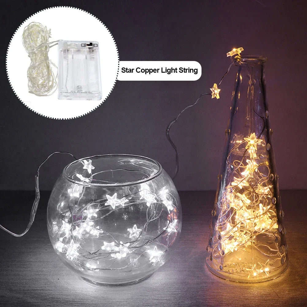 guirlande lumineuse en cuivre avec étoiles décoratives à piles - vue 3 sur 8