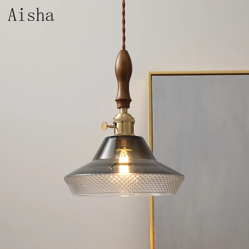 Suspension en noyer et verre pour intérieur moderne