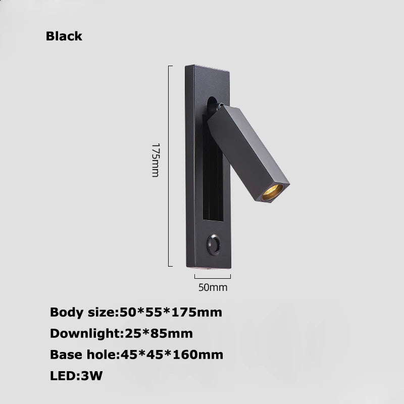 applique murale led rotative avec interrupteur pour lecture