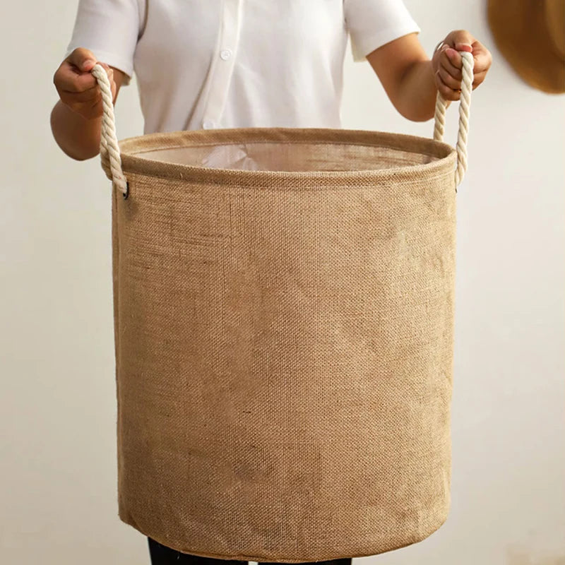 panier à linge pliable en coton et lin grande capacité pour vêtements et jouets
