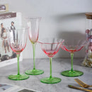 Verres à vin rétro cristal motif floral rayures